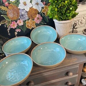 Food Network Robbins egg blue tan cereal bowls set of 5